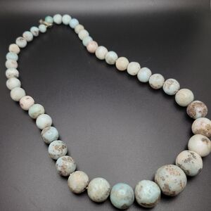 Vintage Genuine Larimar Graduated Bead Necklace Sterling Silver Lobster Clasp